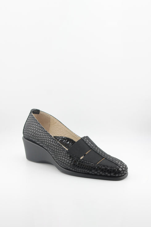 DFC Relax Textured Slip-On Comfort Wedge Loafer with Elastic Panels