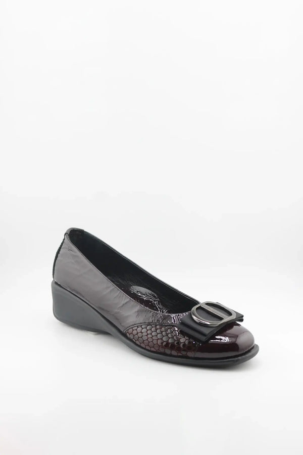 DFC Relax Buckled Patent Leather Comfort Wedge with Chain Detail