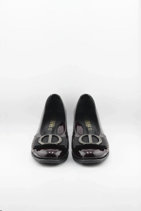 DFC Relax Buckled Patent Leather Comfort Wedge with Chain Detail