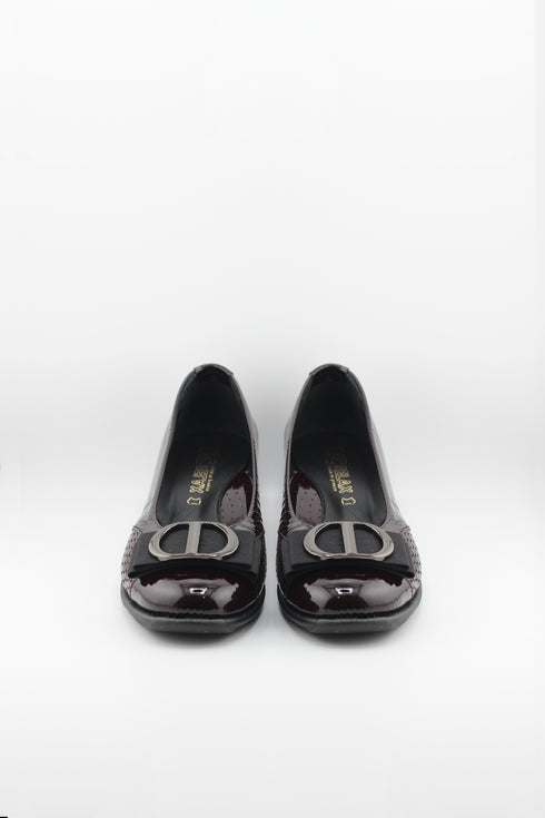 DFC Relax Buckled Patent Leather Comfort Wedge with Chain Detail