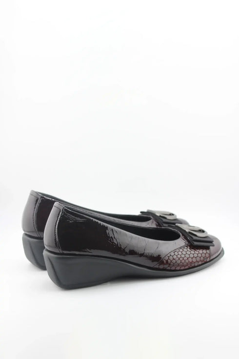 DFC Relax Buckled Patent Leather Comfort Wedge with Chain Detail