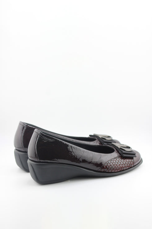 DFC Relax Buckled Patent Leather Comfort Wedge with Chain Detail