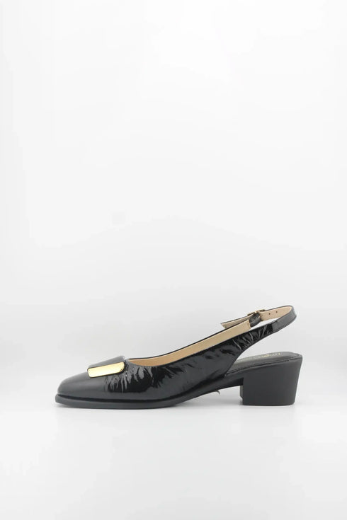 DFC Relax Patent Slingback Heels with Gold Accent