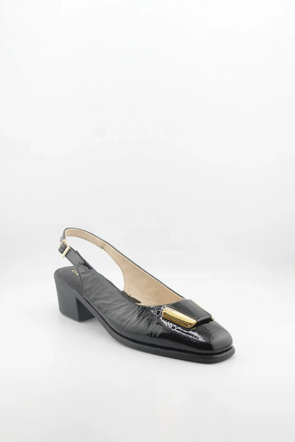 DFC Relax Patent Slingback Heels with Gold Accent