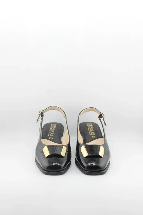 DFC Relax Patent Slingback Heels with Gold Accent