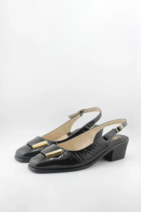 DFC Relax Patent Slingback Heels with Gold Accent