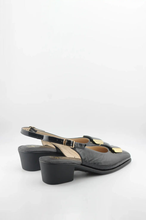DFC Relax Patent Slingback Heels with Gold Accent