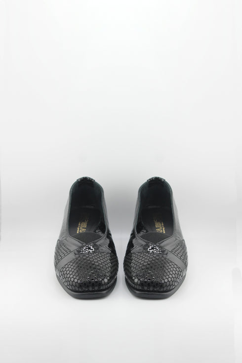 DFC Relax Textured Patent Leather Block Heel Loafers