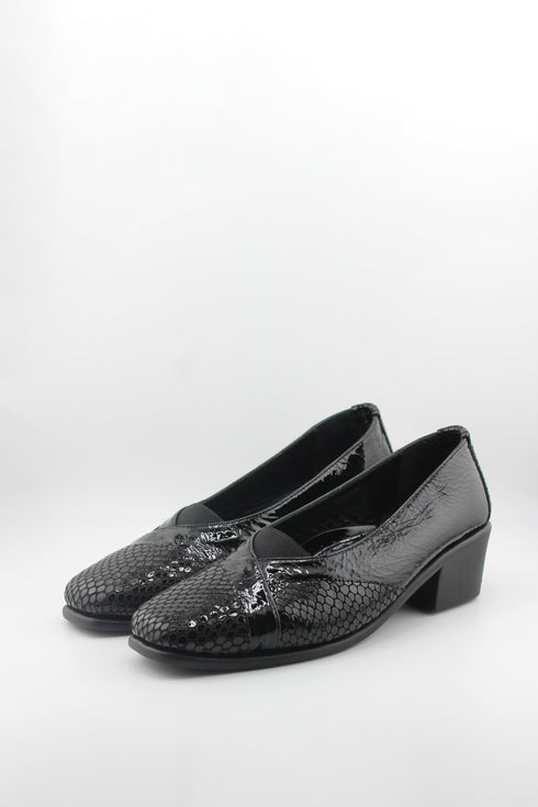 DFC Relax Textured Patent Leather Block Heel Loafers