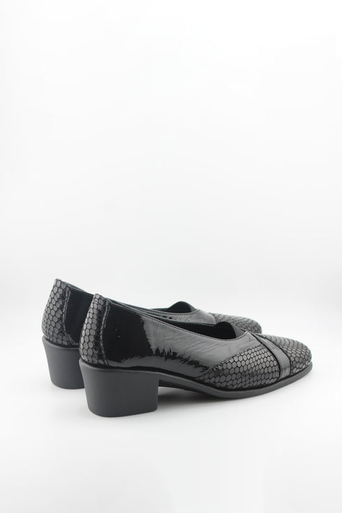 DFC Relax Textured Patent Leather Block Heel Loafers