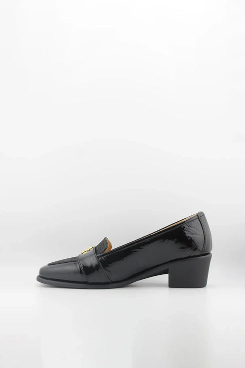 DFC Relax Block Heel Loafers with Gold Accent