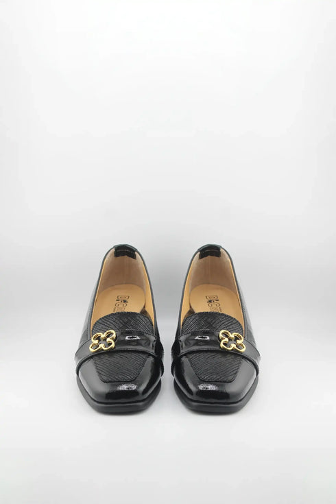 DFC Relax Block Heel Loafers with Gold Accent
