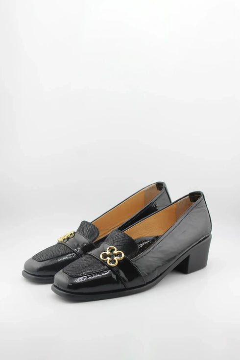 DFC Relax Block Heel Loafers with Gold Accent