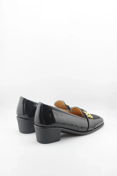 DFC Relax Block Heel Loafers with Gold Accent