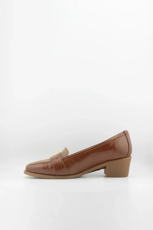 DFC Relax Block Heel Loafers with Gold Accent