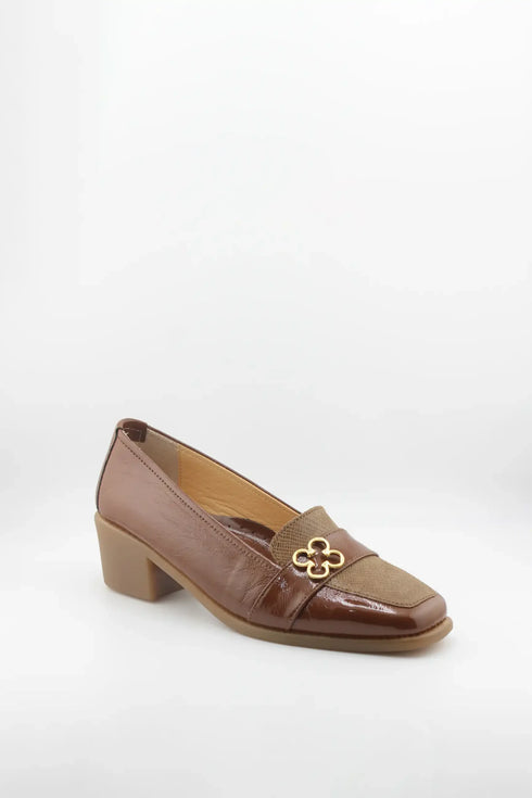 DFC Relax Block Heel Loafers with Gold Accent