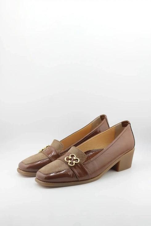 DFC Relax Block Heel Loafers with Gold Accent