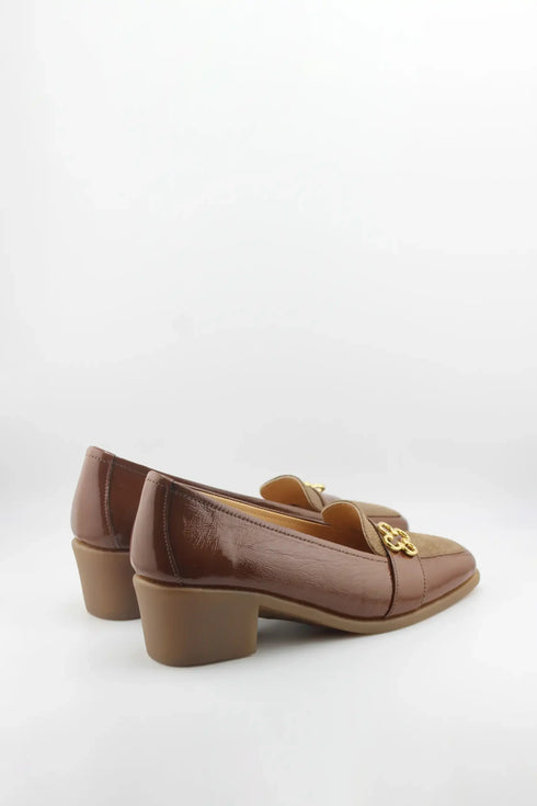 DFC Relax Block Heel Loafers with Gold Accent