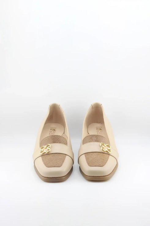 DFC Relax Block Heel Loafer with Decorative Metal Clover Accent Strap