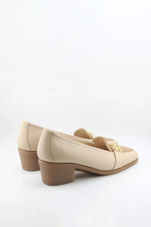 DFC Relax Block Heel Loafer with Decorative Metal Clover Accent Strap