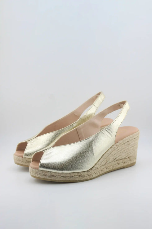 Gaimo Metallic Peep-Toe Espadrille Slingback Wedge
