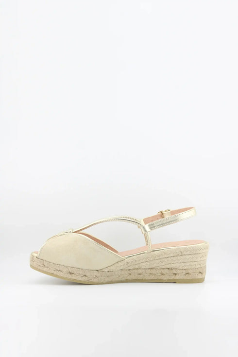 Gaimo Criss-Cross Strap Peep-Toe Espadrille Wedge with Ankle Strap
