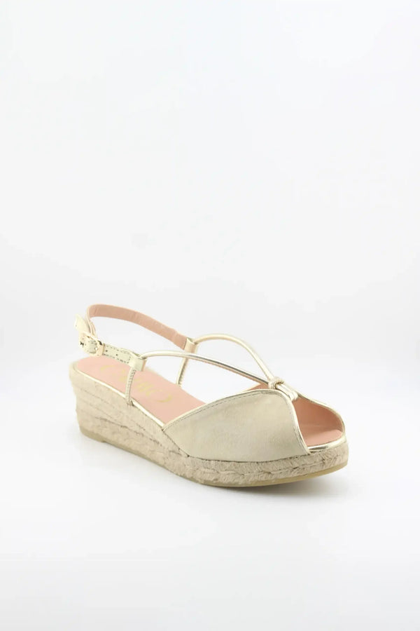 Gaimo Criss-Cross Strap Peep-Toe Espadrille Wedge with Ankle Strap