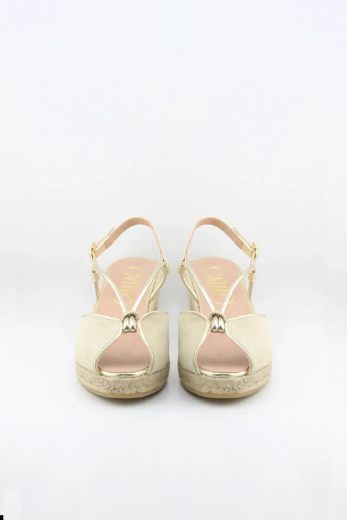 Gaimo Criss-Cross Strap Peep-Toe Espadrille Wedge with Ankle Strap