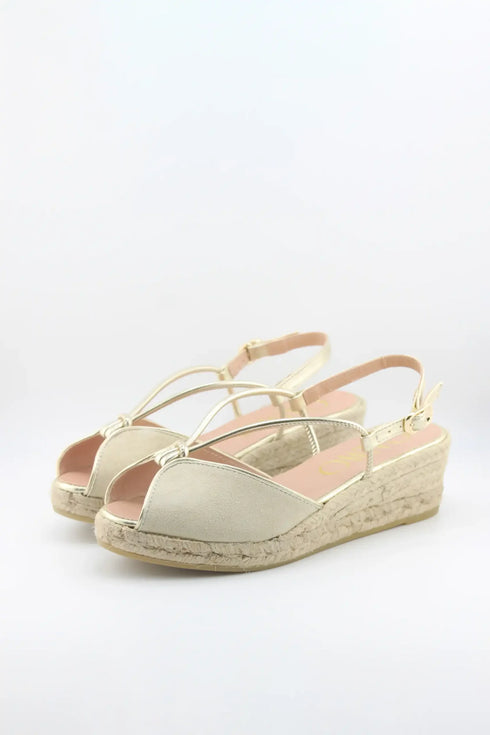 Gaimo Criss-Cross Strap Peep-Toe Espadrille Wedge with Ankle Strap