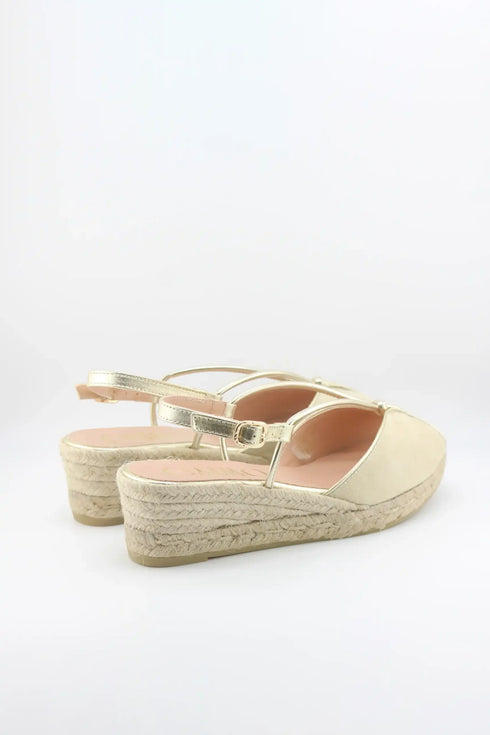 Gaimo Criss-Cross Strap Peep-Toe Espadrille Wedge with Ankle Strap