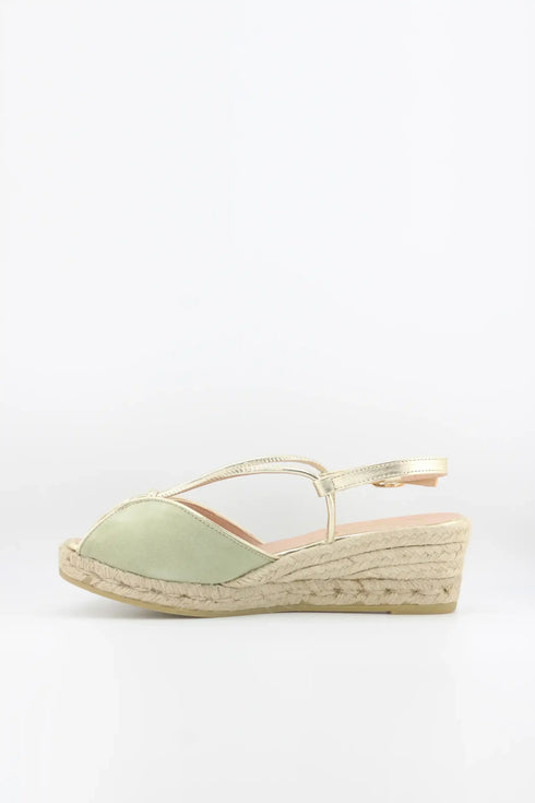 Gaimo Criss-Cross Strap Peep-Toe Espadrille Wedge with Ankle Strap
