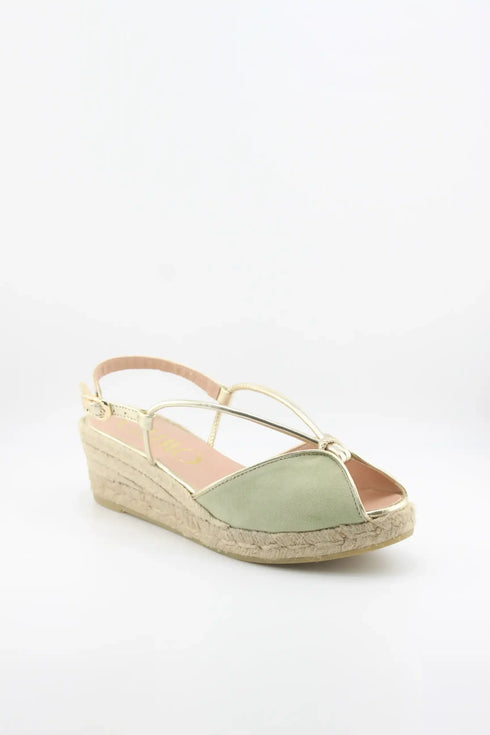 Gaimo Criss-Cross Strap Peep-Toe Espadrille Wedge with Ankle Strap