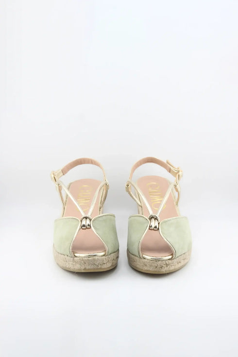 Gaimo Criss-Cross Strap Peep-Toe Espadrille Wedge with Ankle Strap