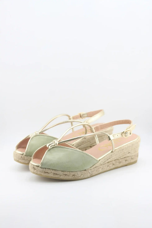 Gaimo Criss-Cross Strap Peep-Toe Espadrille Wedge with Ankle Strap
