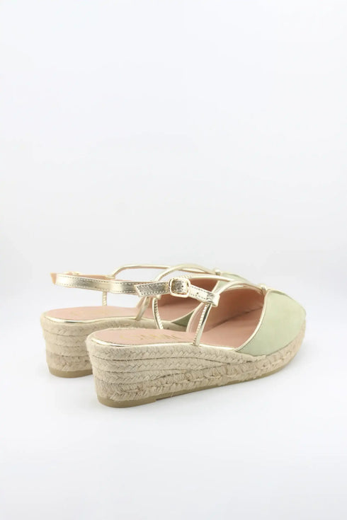 Gaimo Criss-Cross Strap Peep-Toe Espadrille Wedge with Ankle Strap