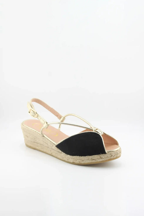 Gaimo Criss-Cross Strap Peep-Toe Espadrille Wedge with Ankle Strap