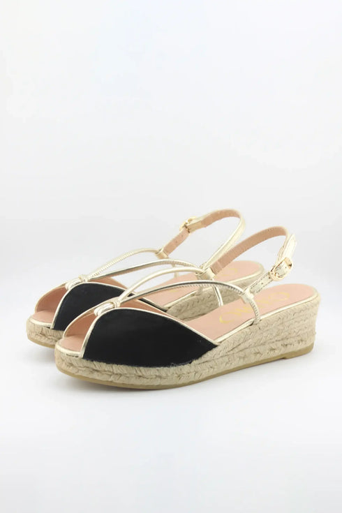 Gaimo Criss-Cross Strap Peep-Toe Espadrille Wedge with Ankle Strap