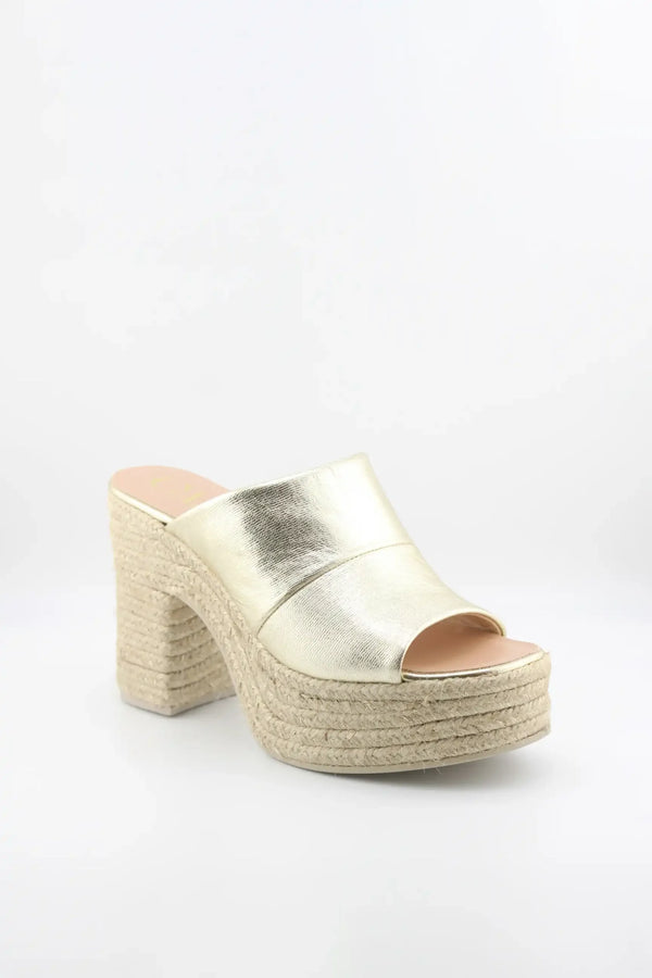 Gaimo Metallic Espadrille Platform Slide Sandals