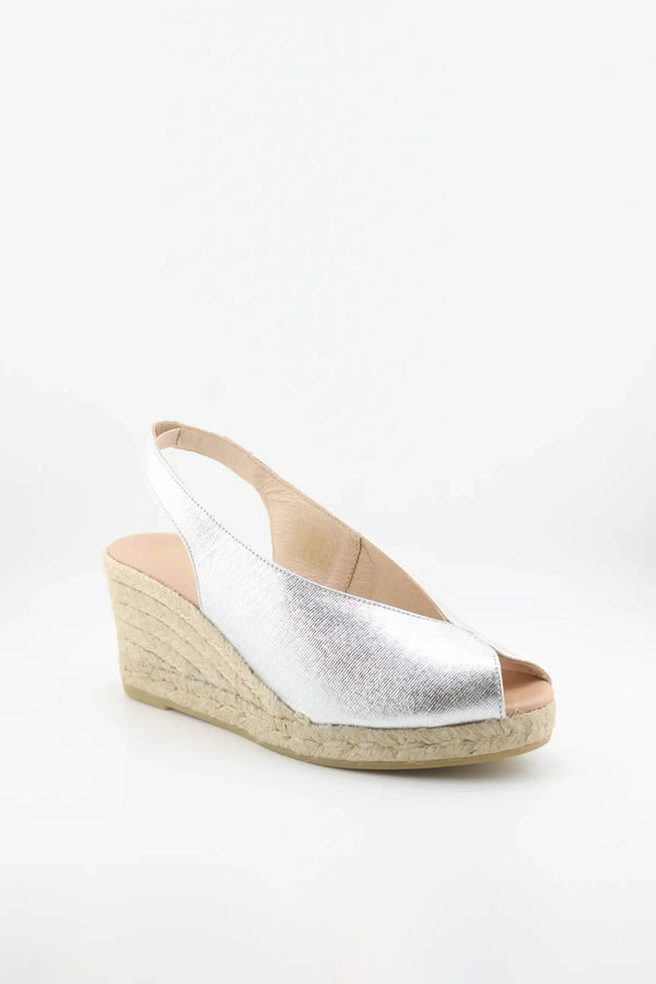 Gaimo Metallic Peep-Toe Espadrille Slingback Wedge