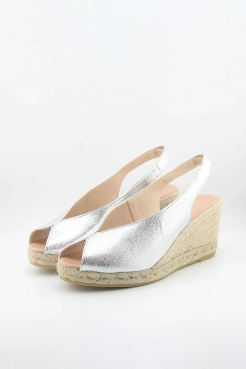 Gaimo Metallic Peep-Toe Espadrille Slingback Wedge
