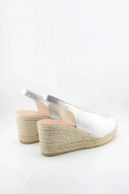 Gaimo Metallic Peep-Toe Espadrille Slingback Wedge