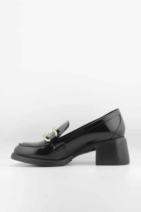 Wonders Leather Block Heel Loafer with Buckle