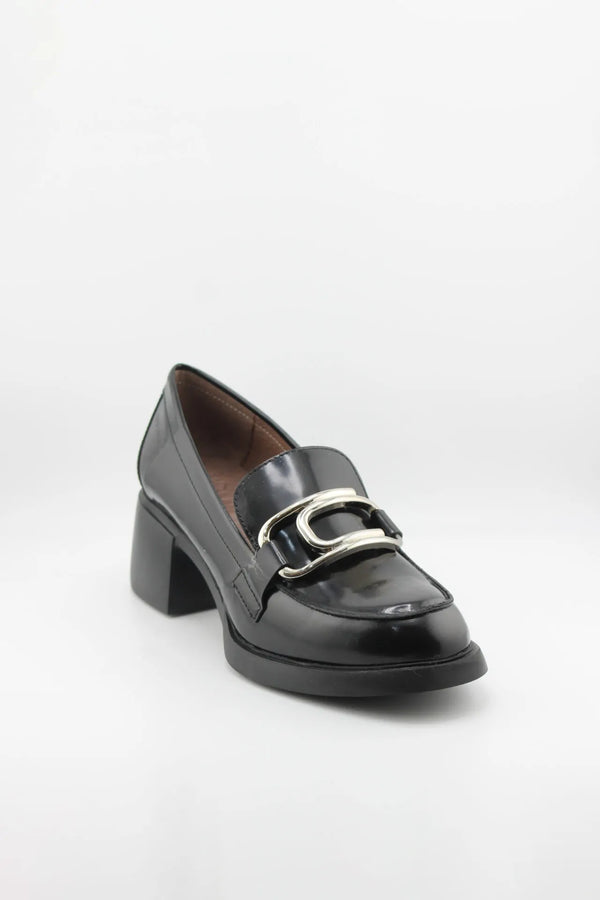 Wonders Leather Block Heel Loafer with Buckle