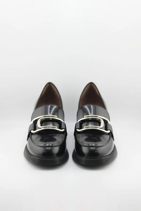 Wonders Leather Block Heel Loafer with Buckle