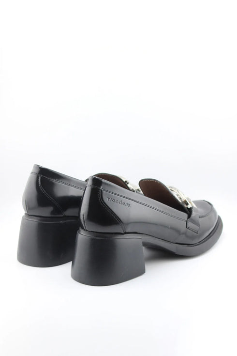 Wonders Leather Block Heel Loafer with Buckle