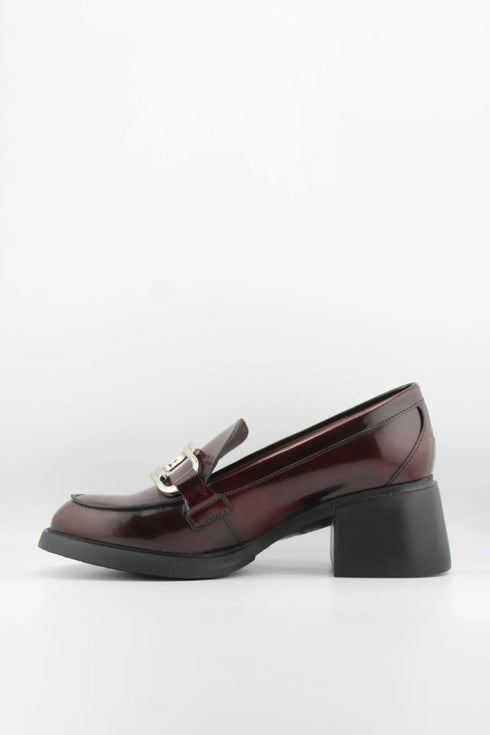 Wonders Leather Block Heel Loafer with Buckle