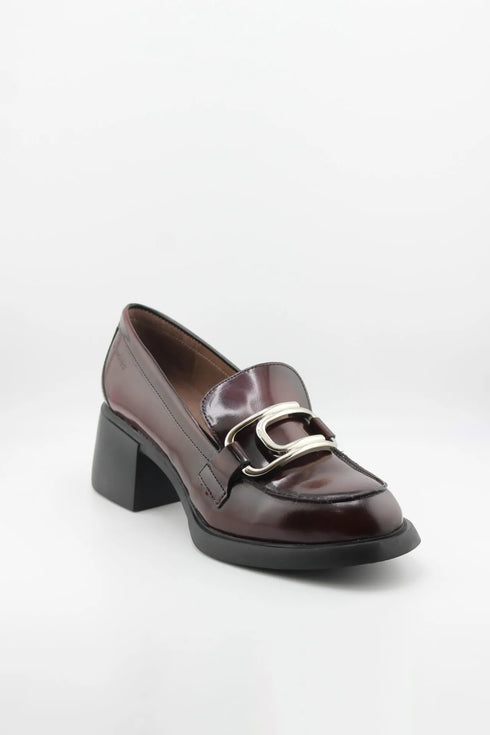 Wonders Leather Block Heel Loafer with Buckle