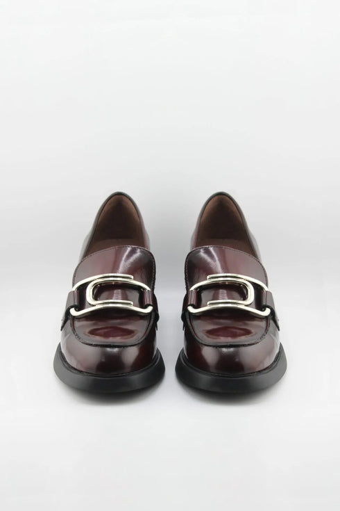 Wonders Leather Block Heel Loafer with Buckle