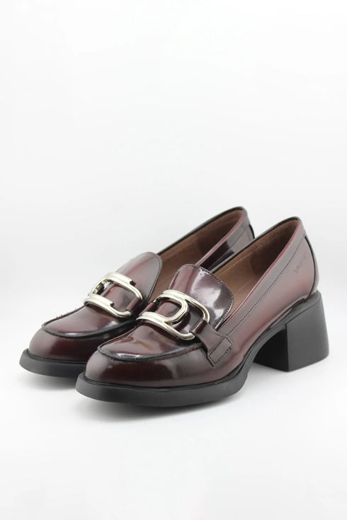Wonders Leather Block Heel Loafer with Buckle