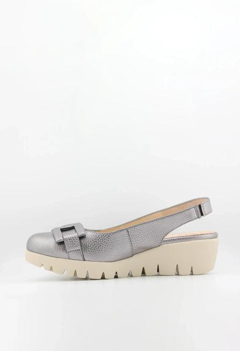 Wonders Peep-Toe Slingback Wedge Loafers